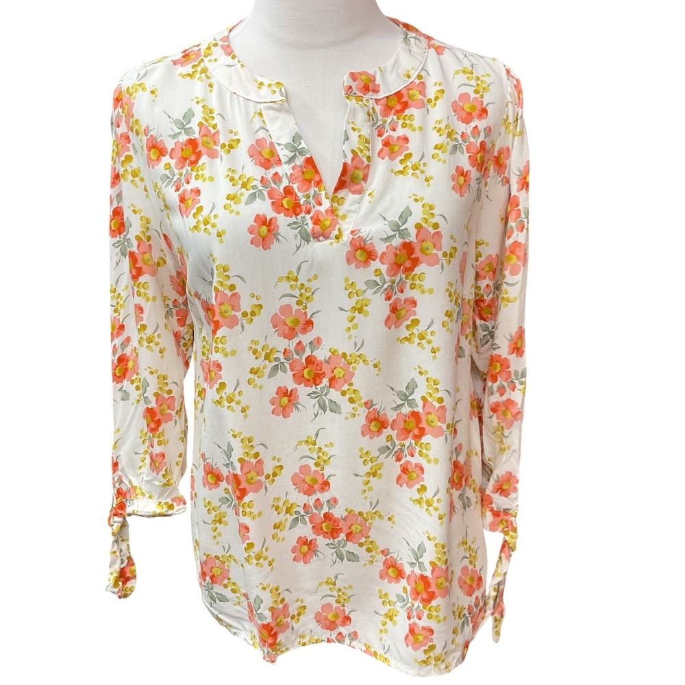 Rose & Thyme Women's Floral Print Tie Long Sleeve Rayon Casual‎ Blouse Size M